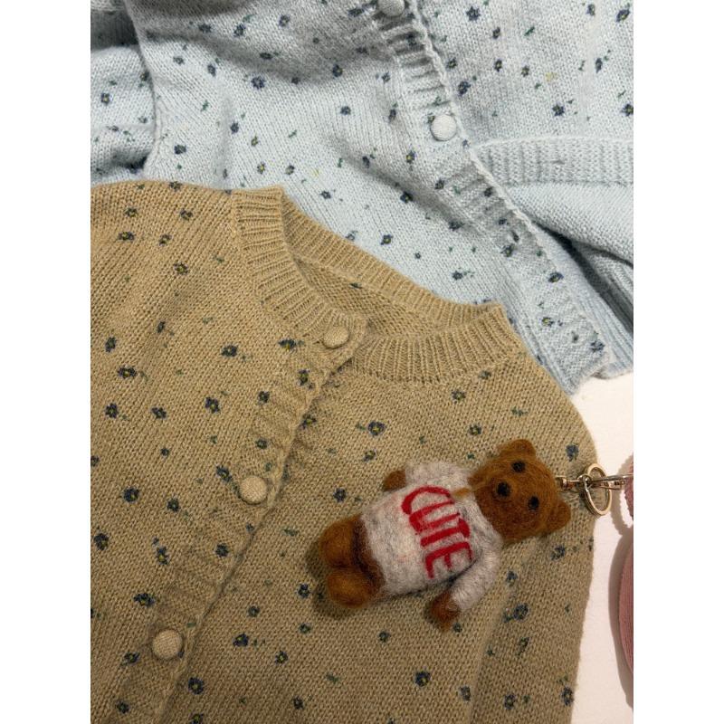 Korean Style Girls Floral Cardigan Sweater Kids Knit Casual Outerwear Top