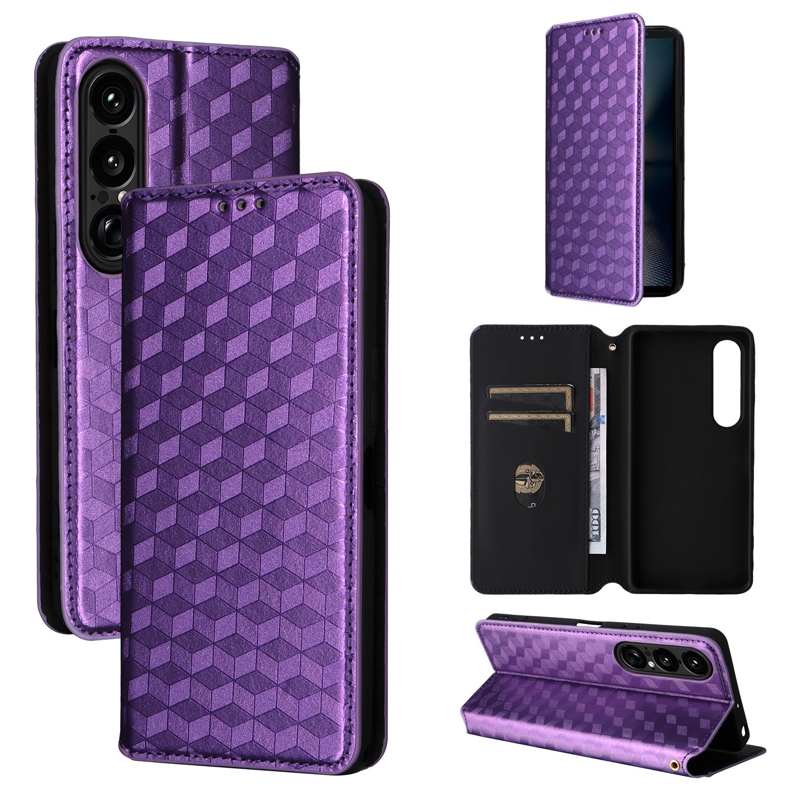 

Чехол-книжка для Sony Xperia 1 VII из искусственной кожи, полная защита корпуса с [блокировкой RFID], ударопрочный, прочный чехол для телефона в стиле ретро for Sony Xperia 1 VII фиолетовый