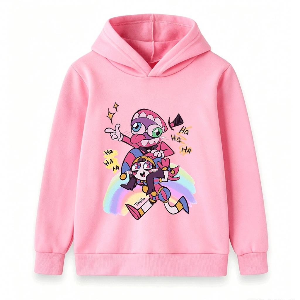 Kids Boys Girls Pullover Hoodie, Funny Cartoon Jester Characters Print Casual Warm Hooded Sweatshirt for Children