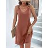 QICED Women's Fashion Summer Spring Solid Color Print V-Neck Sleeveless Casual Dresses