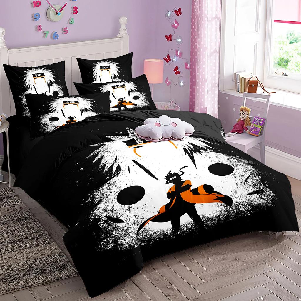 S High Quality Comfortable Quilt Cover Set Ninja Uzumaki Uchiha Beding Set Anime N-Naruto Soft Duvet Cover Plus Pilowcase For Young Boys Gift