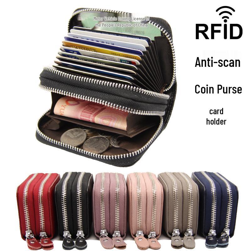 Japanese RFID Anti-Skimming Accordion Wallet: Large Capacity Genuine Leather Card Holder & Coin Purse