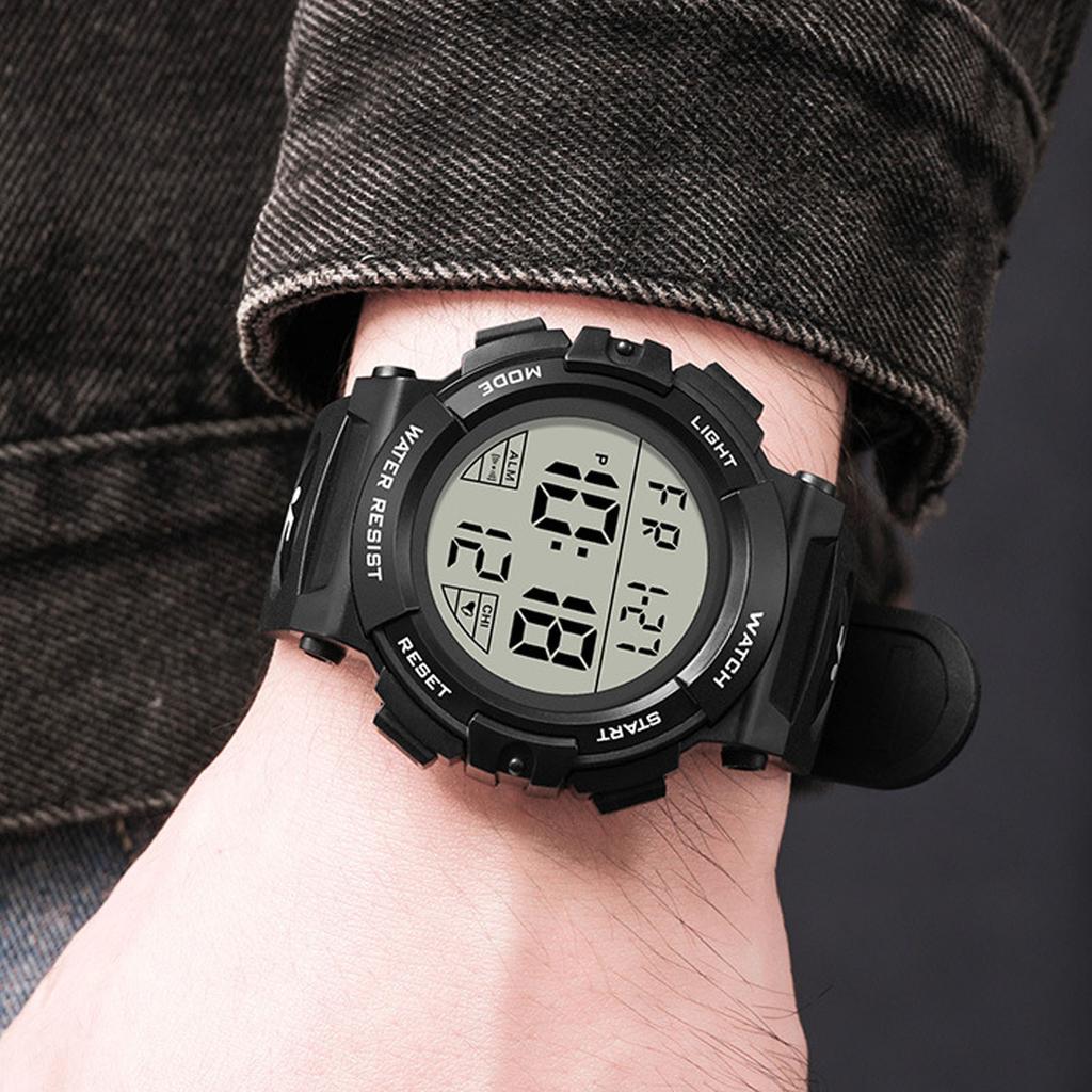 Men Digital Watch with Calendar and Alarm Clock Waterproof Nightlight Electronic Sports Watch for Outdoor Activities