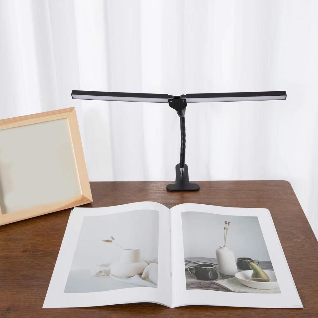 Clip On Desk Lamp Dual Head Eye Care Dimmable LED Night Light for Student Children   Reading Bedside