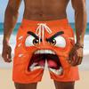 Lustiger Cartoon-Gesichtsdruck Herren Strandshorts Schnelltrocknend Atmungsaktiv Kordelzug Elastischer Bund Social Media Viraler Stil Badehose