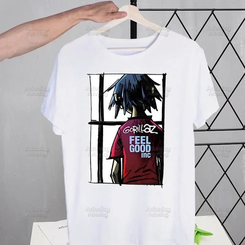 Gorillaz Modern Music Band Cartoon Men's Tshirt Cute Printing Shirt Mens Fashion T-Shirt For Men Casual Tops Short Sleeve