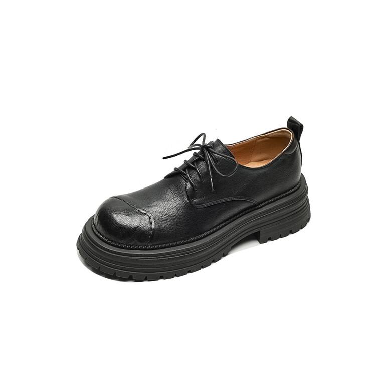 

Мода НОВЫЕ Весенне-осенние Женские Туфли Туфли из Натуральной Кожи для Женщин Круглый Носок Массивный Каблук Повседневные Шнуровка Платформа Женские Туфли-лодочки 34 чёрный