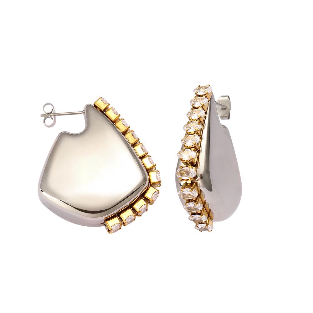 European & American Minimalist Geometric U-Shaped Earrings with 18k Gold Plating & Diamonds