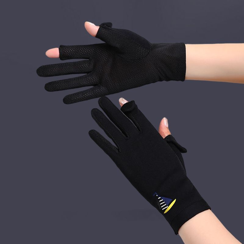 

Sun Protection Gloves for Women Summer Ice Silk UV-Proof Breathable Thin Outdoor Cycling and Driving Non Slip Open Finger Touch Screen Cotton Boat-Black [Flip]] One size