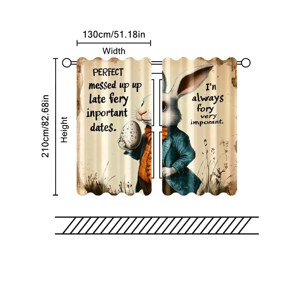 2 pcs   filtering curtains (excluding rods   non-movable   without batteries) A picture of a rabbit in a suit and holding an egg