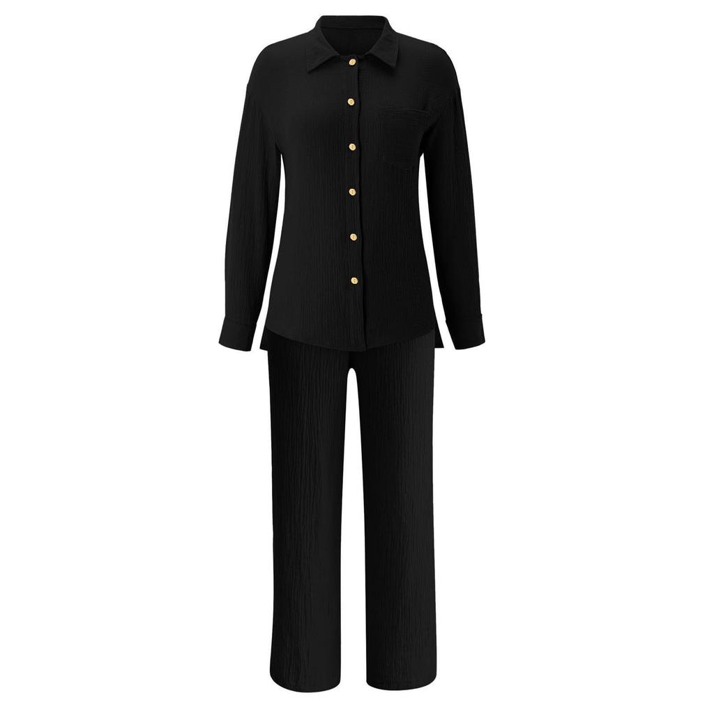 Two Piece Suit Women Summer Muslin Shirt And Trousers Clothes Two Piece Beachwear Suit Two Piece Suit Women