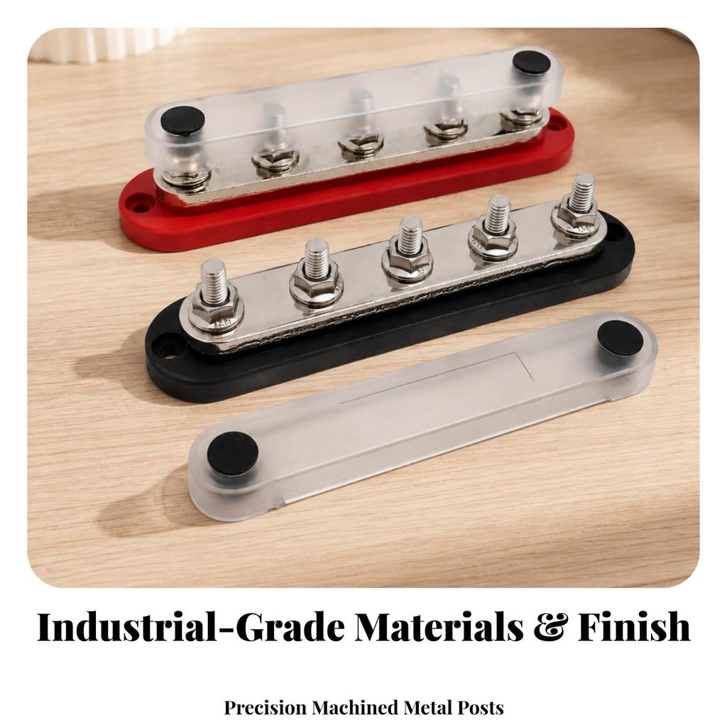 2 Pieces 5-Terminal Busbar Heat Resistant Power Distribution Block Compact