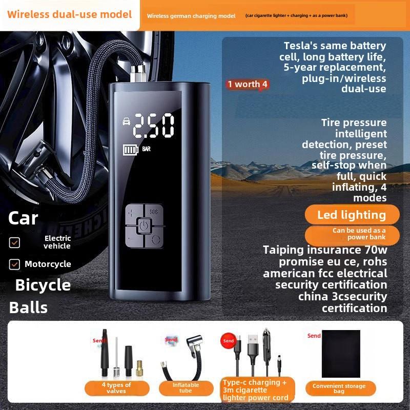 Portable Car Air Compressor Pump, 12V Digital Tire Inflator with Pressure Gauge, Auto Tire Pump with LED Light