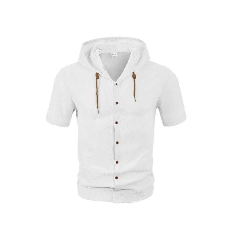 Men's Short Sleeve Hooded Shirt, Breathable Loose Fit Open Front Shirt, Casual Hooded Button Up Shirt for Men