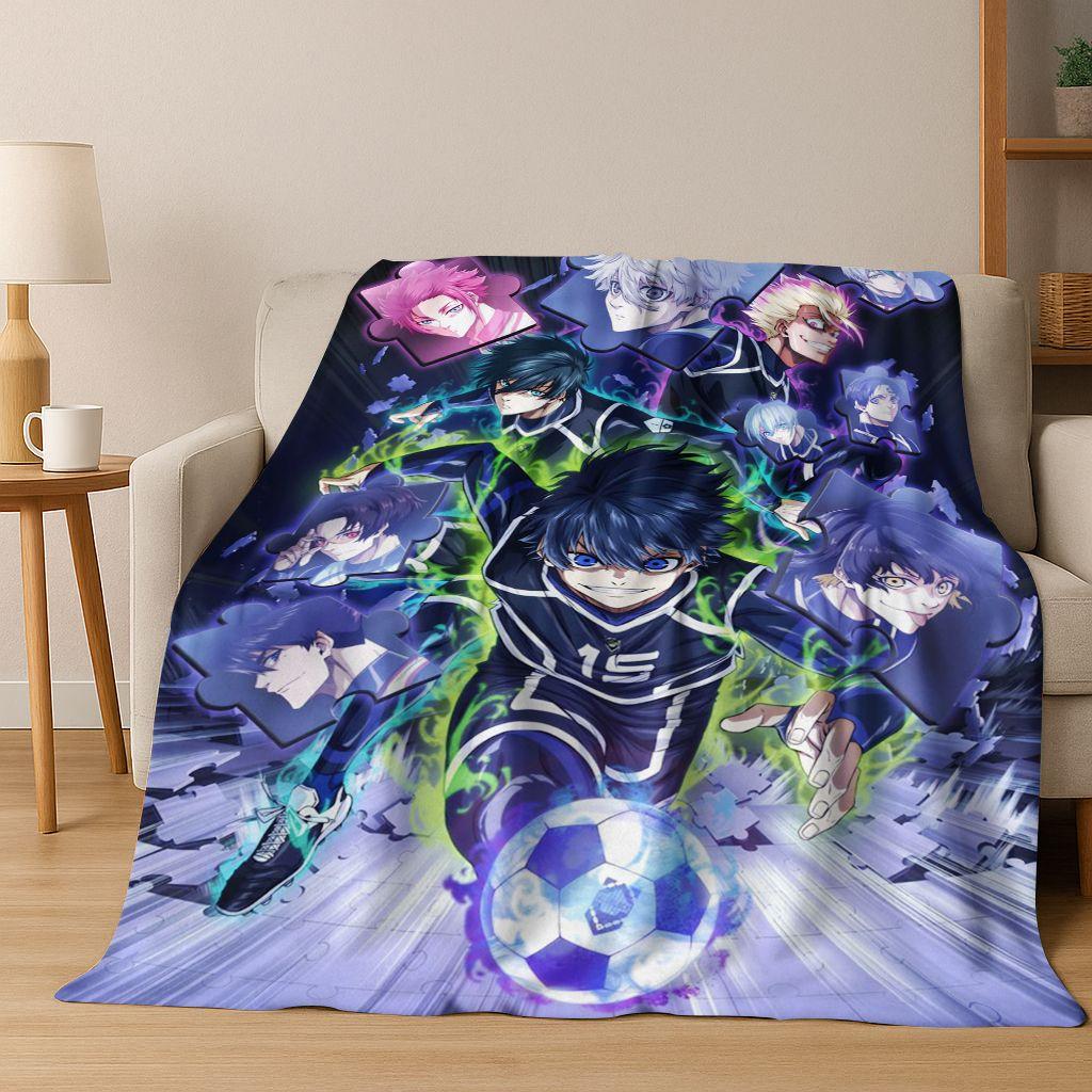 Cartoon BLUE LOCK Football Anime Isagi 3D Flannel Blanket,Warm and Cozy Soft Throw Blanket for Home Bedroom Bed Sofa Cover Kids