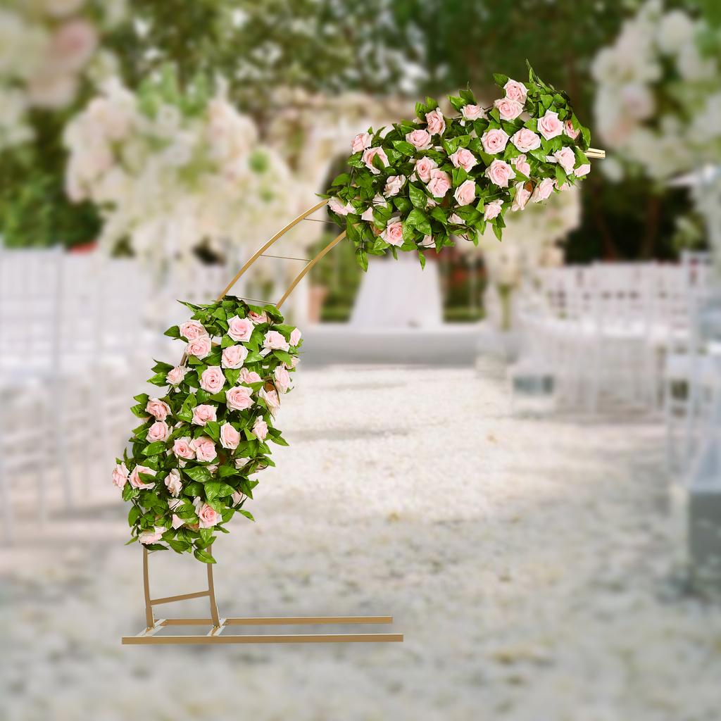 6.5ft Gold Crescent Moon Wedding Arch Stand,Elegant Curved Flower Balloon Frame for Ceremony Decor - Classic Style, 5kg Capacity