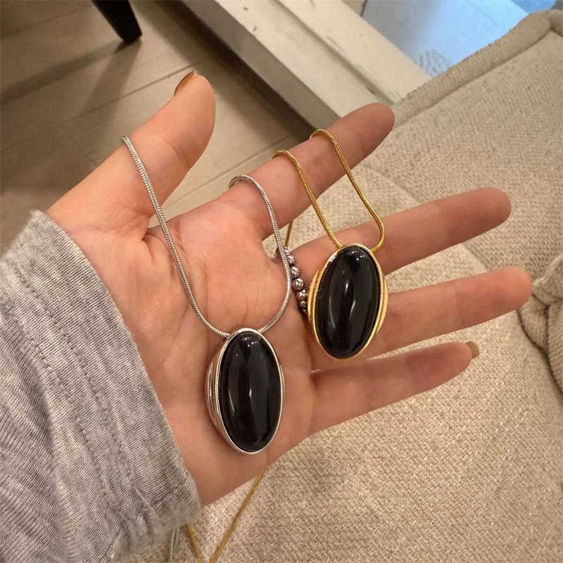 Retro Oval Stone Long Sweater Chain Necklaces For Women Lady Fashion New Jewelry Gift Party Collares Para Mujer