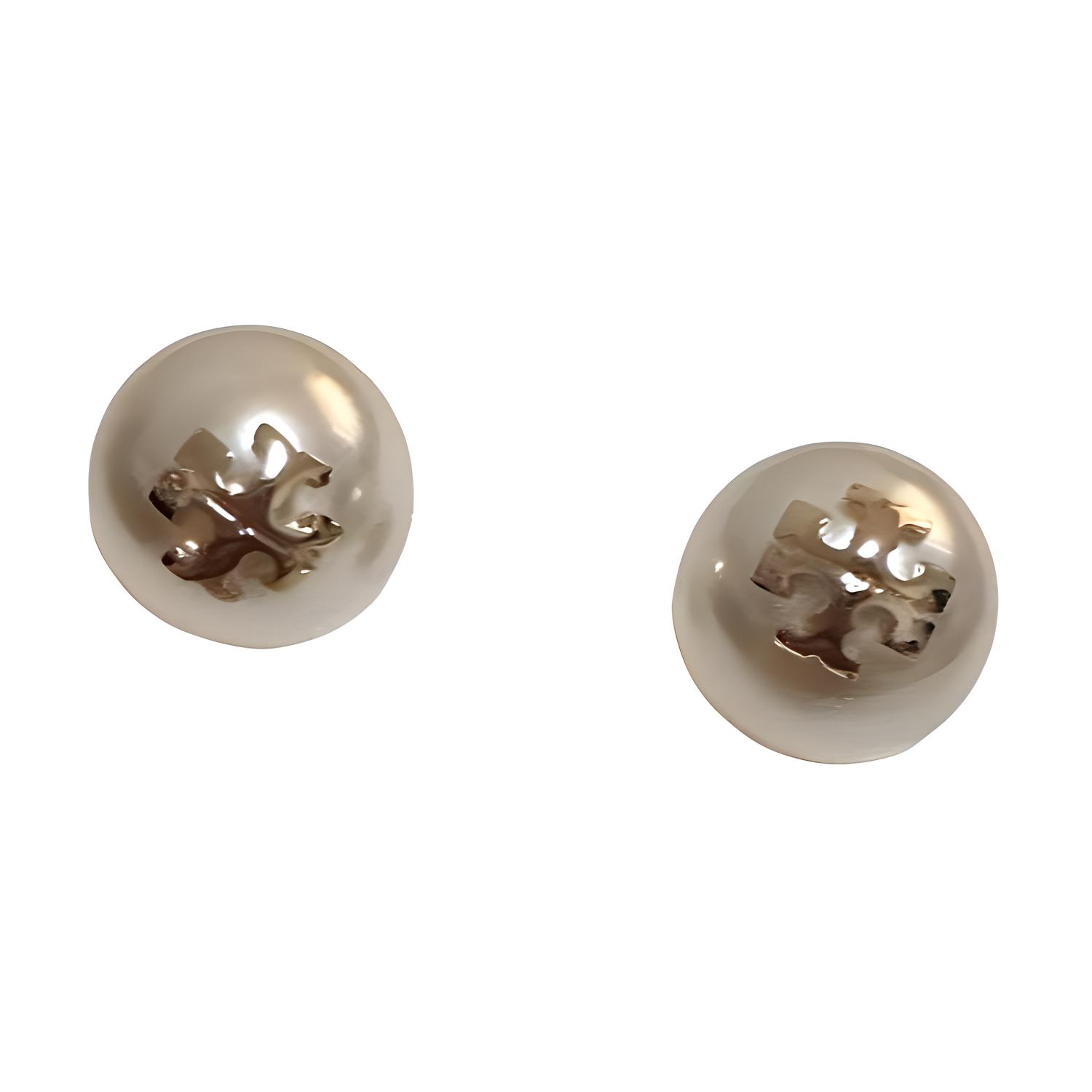 Tory Burch Exquisite Crystal Pearl Stud Earrings Women Earrings 18151-110 Ivory White/Tory Gold,F