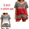 European Streets Summer Fashion Bohemian Ethnic Style Printed V-Neck Short Sleeved T-Shirt And Shorts Set Women's and Men's T-shirt Shorts Set
