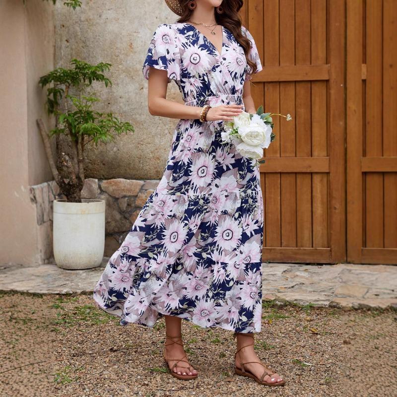 

Женское праздничное платье с V-образным вырезом и оборками, утягивающее платье с темпераментным принтом XL фиолетовый