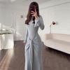 2025 Summer European & American Women's Tie Waist Long Sleeve Slimming Dress