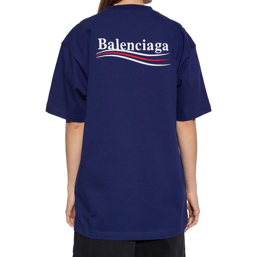 Balenciaga Women's Political Campaign Oversized T-Shirt Dark Blue/Multi 641655TKVJ11195