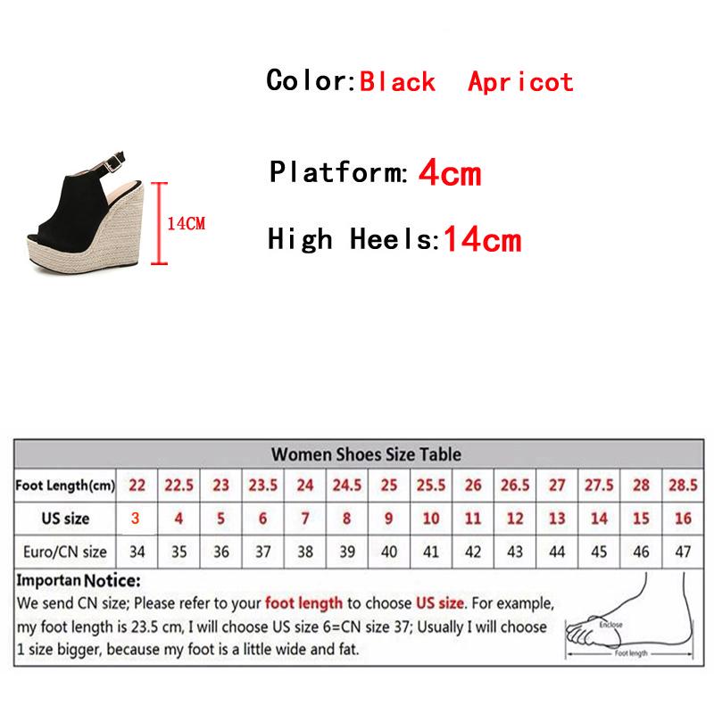Fashion Liyke Size 34-42 Black Women Platform Wedge Sandals Summer Fashion Peep Toe Buckle Strap High Heels Ladies Shoes Sandalias Mujer