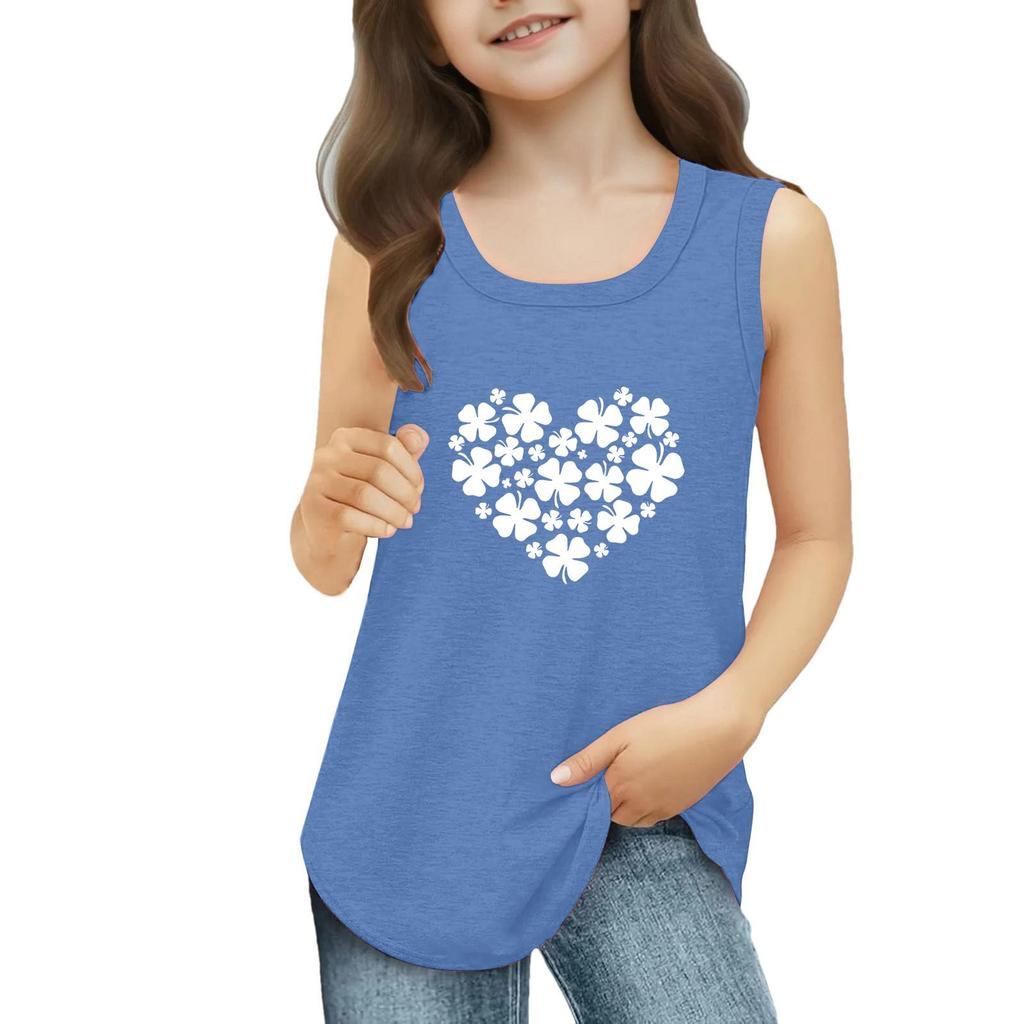 Girls  Kids Summer Crewneck Sleeveless Shirts Tank Tops St. Patrick's Day