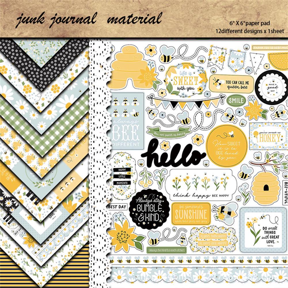 12 Sheets Retro Bee Collage Journaling Background Paper
