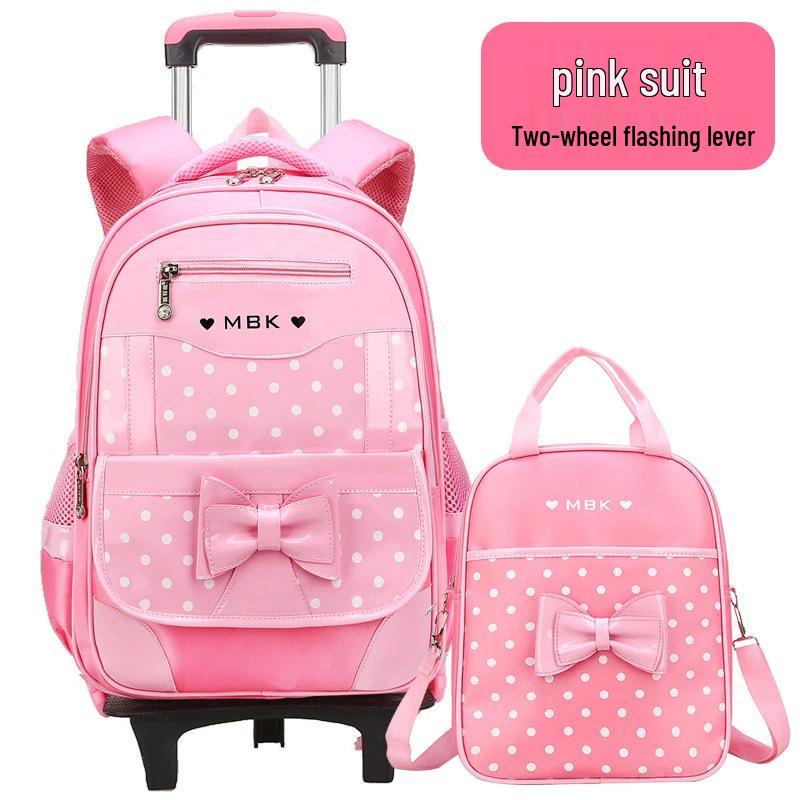Plecak na kółkach w stylu koreańskim dla dziewcząt, w wieku 6-12 lat, klasy 1-3, 5-6 z szelkami redukującymi obciążenie.