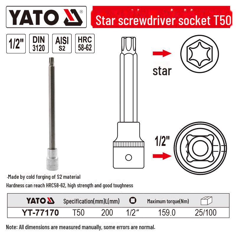 YATO 1/2" Star Screwdriver Socket Set, Chrome Vanadium Steel, S2 Head
