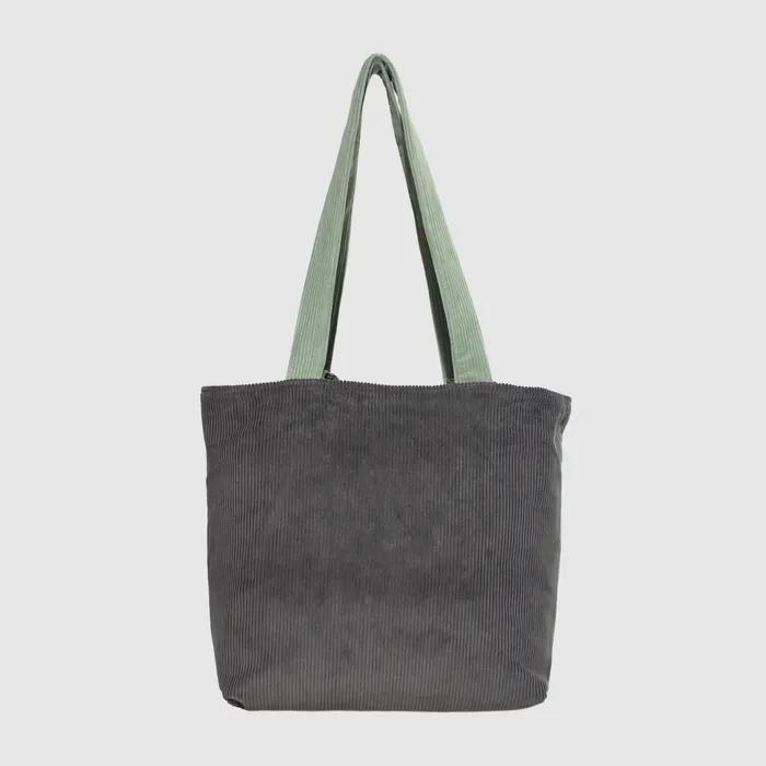 Corduroy Reversible Shopper Bag With Pouch_Green