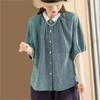Johnature Women Vintage Summer Shirts Tops Turn-down Collar Half Sleeve Button Blouses Casual Women Shirts