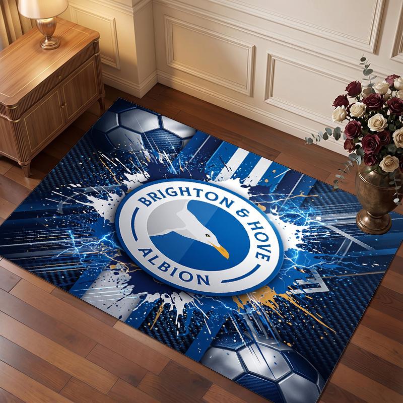 Brighton & Hove Albion Football Print Crystal Velvet Rug, Comfortable Water Absorbent Non Slip Indoor Floor Carpet
