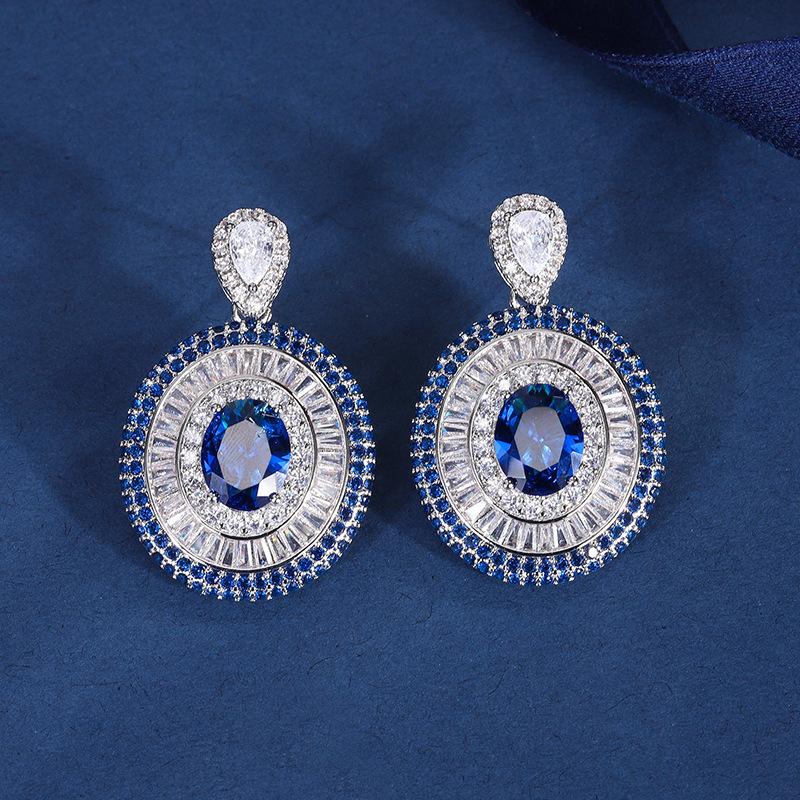 Jewelry Copper Gold-Plated Simulation Color Treasure Royal Sapphire Shine Diamond-Encrusted Ladies Pendant Set 8 * 10