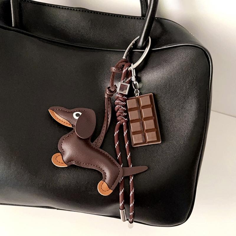 Vintage-Schlüsselanhänger aus PU-Leder mit Dackel, süßer Hundewelpen-Charme, geflochtenes Seil, Taschenanhänger für Autoschlüssel-Zubehör