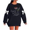 Ladies' Christmas Printed Bow Round Neck Long Sleeved Loose Pullover Sweater Sweatshirt Top