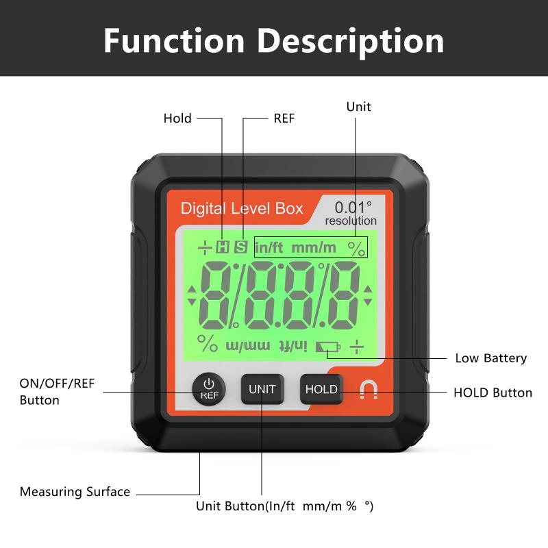 Digital Angle Finder Gauge W/ Magnetic Base and Backlit LCD Display Angle Ruler 4 of 90 Degree Digital Level Box for Woodworking