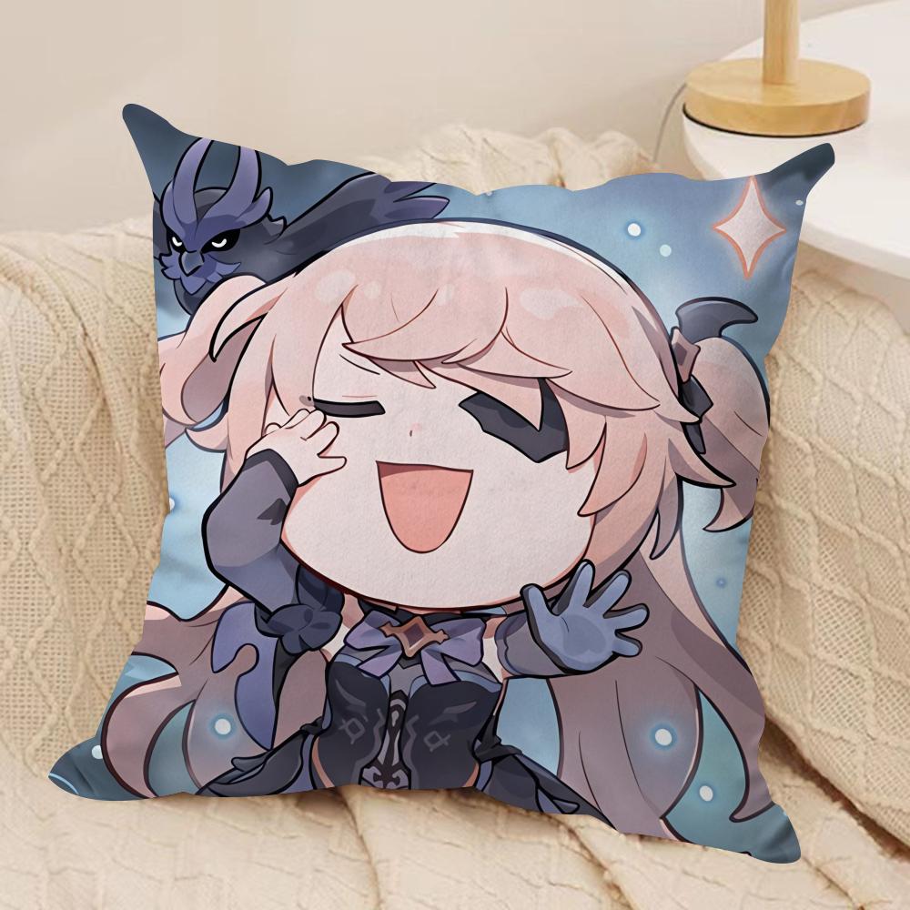Fischl Cute Cute Genshin Impact Cushion Cover Silky Short Plush Invisible Zipper Dustproof Sofa Pillow Case For Home Decor