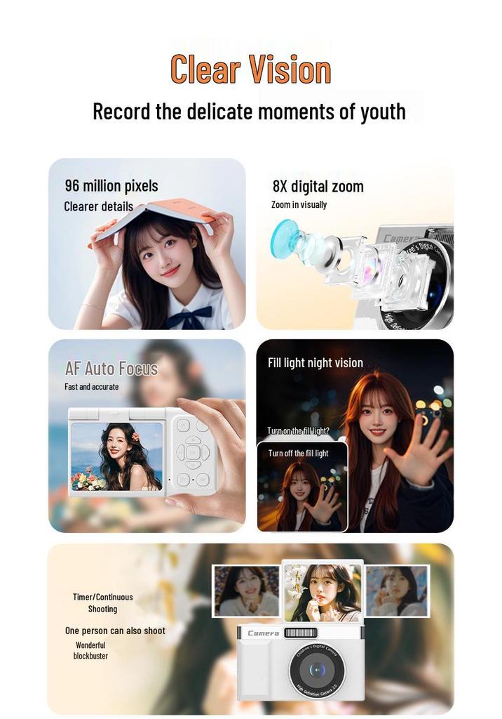 4K Retro Flip Screen Digital Vlog Camera for Students
