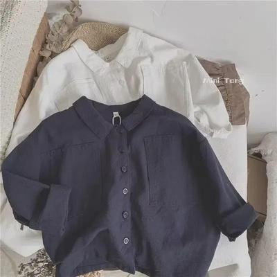 Camicia da bambino con risvolto e maniche a pipistrello in stile giapponese retrò - Cotone e lino, Primavera/Autunno, Capispalla per neonato