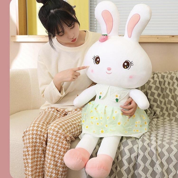 Peluche Lapin Mignon Animal en Peluche Lapin Doux Poupée Lapin Kawaii Oreiller de Sommeil Cadeau d'Anniversaire pour Enfants Filles Lapin Doux et Câlin pour Vous