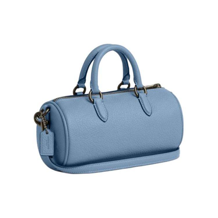 Coach Rowan 25 Logo Print Zipper Closure Leather Boston Bag Crossbody Handheld Shoulder Bag Small Women bags Blue CR206-QBCFL