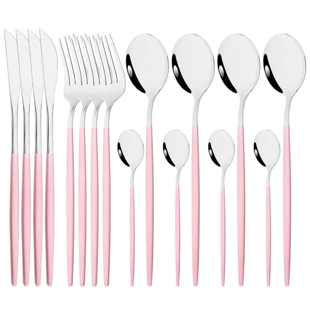 16Pcs Dinnerware Knife Fork Coffee Spoon Cutlery Set  Flatware Stainless Mint Green Gold Steel Silverware Tableware Set