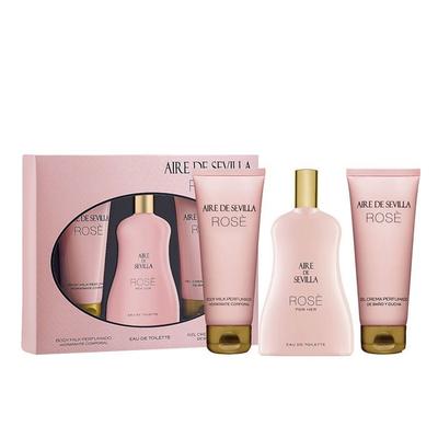Lot Parfum - Aire De Sevilla Rosé (Instituto Español) - 3 Pièces - 100 Ml - Eau De Toilette, Gel Douche, Lotion