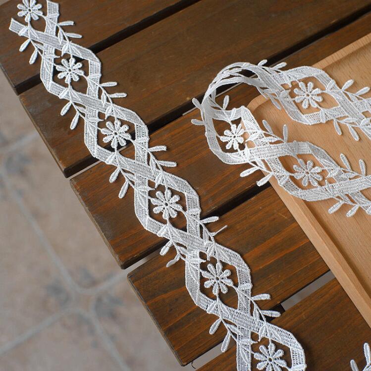 2 Yards Unique Design 2023 New Polyester Embroidered Flower Lace Trim Wedding DIY Lace Ribbon Love Handmade Sewing Crafts 3.7cm