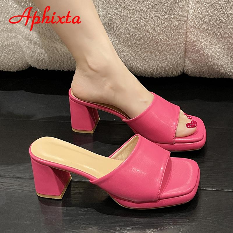 Aphixta Plus Size 45 46 Cool 7cm Chunky Heels Platform Women Flip Flops Summer Peep Toe Slides White Baby Pink Shoes