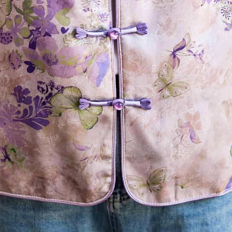 Pasto 2025 Autumn New Chinese Style Floral Print Disc Button Vest