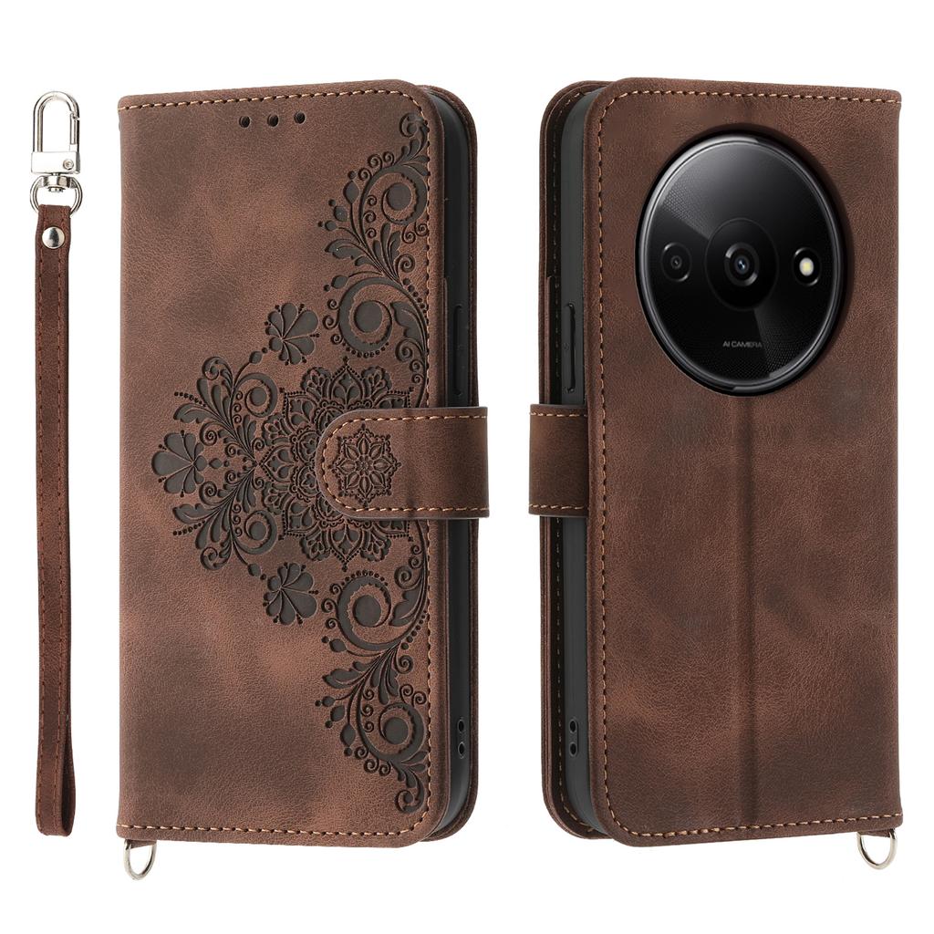 Dla Xiaomi Redmi A3/Poco C61 4G Skórzane Etui na Telefon Wzór Kwiatowy Etui Wiele Przegródek na Karty