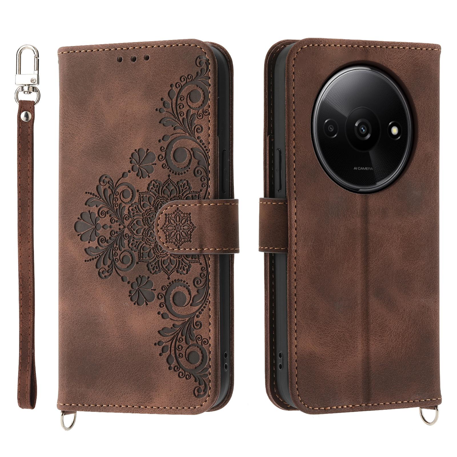 

Для Xiaomi Redmi A3/Poco C61 4G Кожаный чехол для телефона Чехол с цветочным узором Множество слотов для карт D